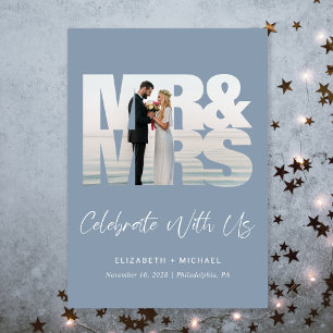 Chic Photo Dusty Blue Wedding Reception Invitation