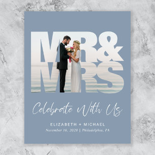 Chic Photo Dusty Blue Wedding Reception Invitation