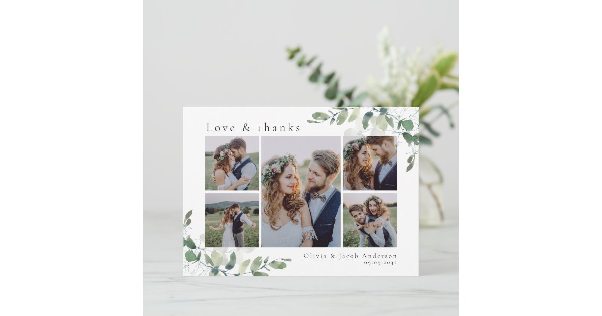 Chic Photo Eucalyptus Wedding Thank You Card | Zazzle