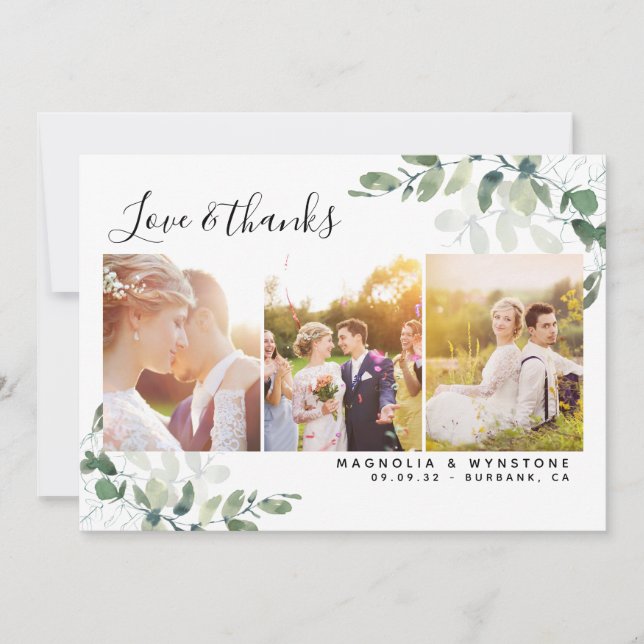 Chic Photo Eucalyptus Wedding  Thank You Card (Front)