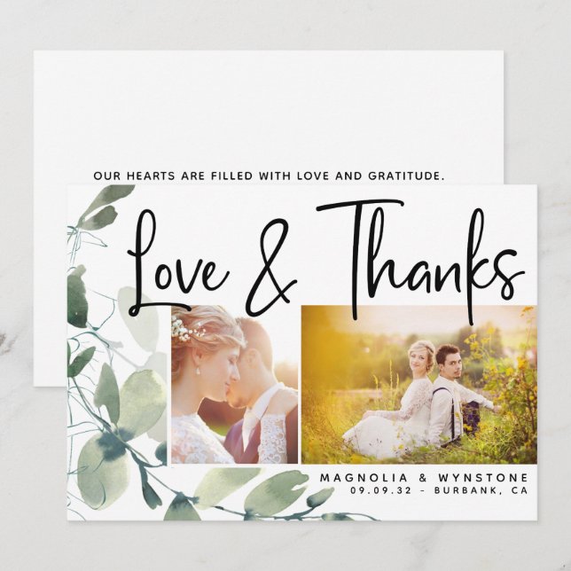 Chic Photo Eucalyptus Wedding  Thank You Card (Front/Back)