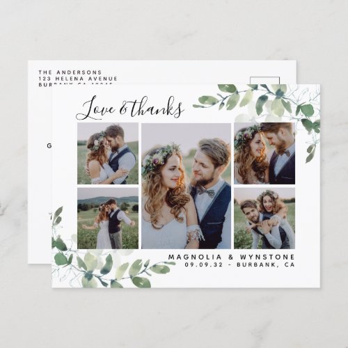 Chic Photo Eucalyptus Wedding Thank You Postcard