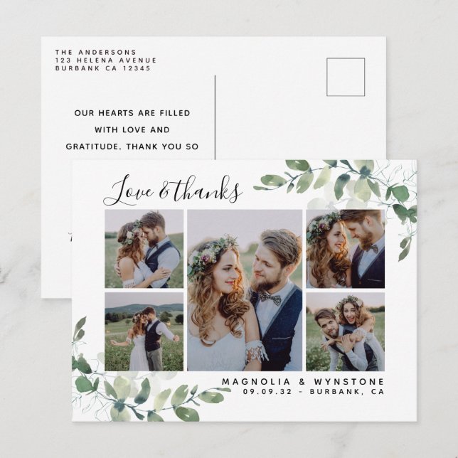 Chic Photo Eucalyptus Wedding Thank You Postcard (Front/Back)