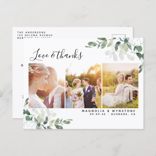 Chic Photo Eucalyptus Wedding  Thank You Postcard