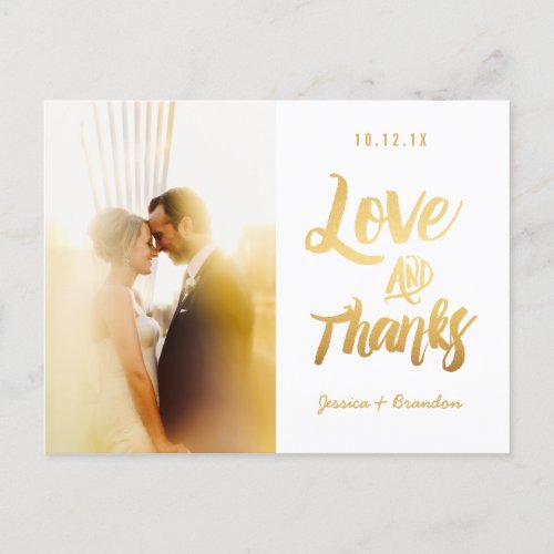 Chic Photo Gold Wedding Thank You Postcards