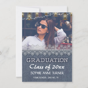 Chic Photo Graduation Invitations   Old Denim Lace