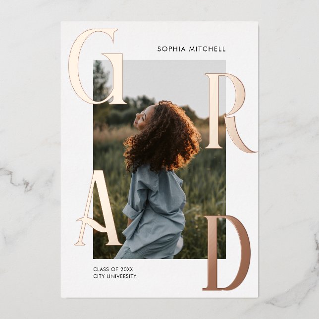 Chic Photo Graduation Party Foil Invitation (Front)