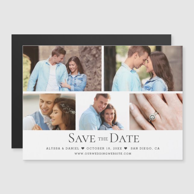 Chic Photo Grid Wedding Save the Date magnetic Magnetic Invitation (Front/Back)