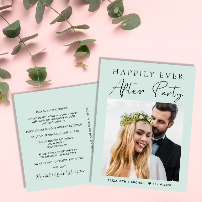 Chic Photo Mint Wedding Reception Announcement Postcard (Creator Uploaded)