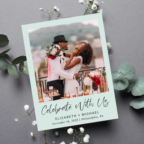Chic Photo Mint Wedding Reception Invitation Postcard