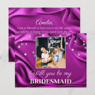 Chic Photo Purple Silk Will You Be My Bridesmaid Postcard