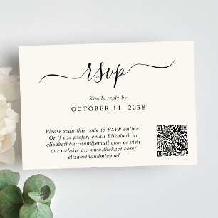 Chic Photo QR Code Cream Wedding RSVP Card