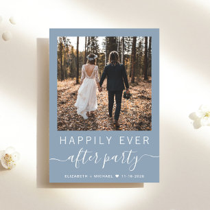 Chic Photo QR Code Dusty Blue Wedding Reception Invitation