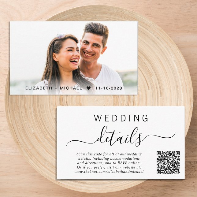 Chic Photo QR Code Wedding Details Enclosure Card (Our user-friendly template will generate your QR code automatically from your website address)