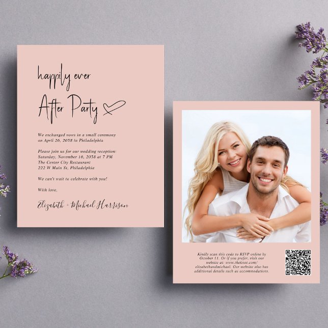 Chic Photo QR Code Wedding Reception Invitation (An chic Happily Ever After Party all-in-one invitation for your wedding celebration)