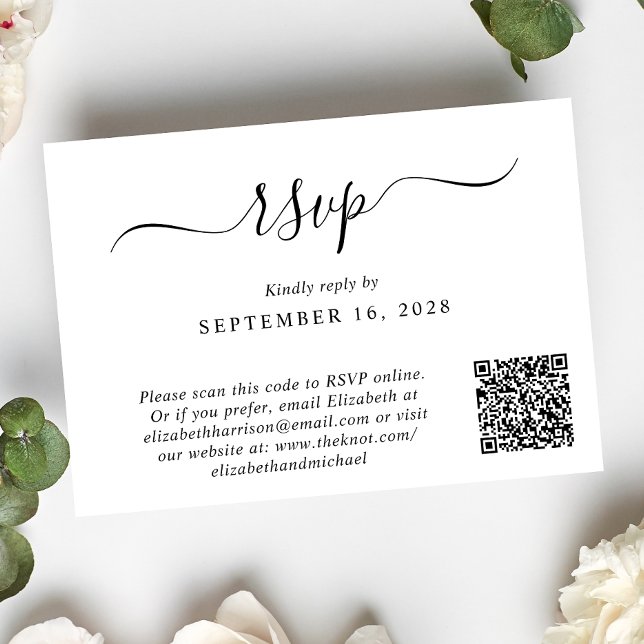Chic Photo QR Code Wedding RSVP Card (Our user-friendly template will generate your QR code automatically from your website address)