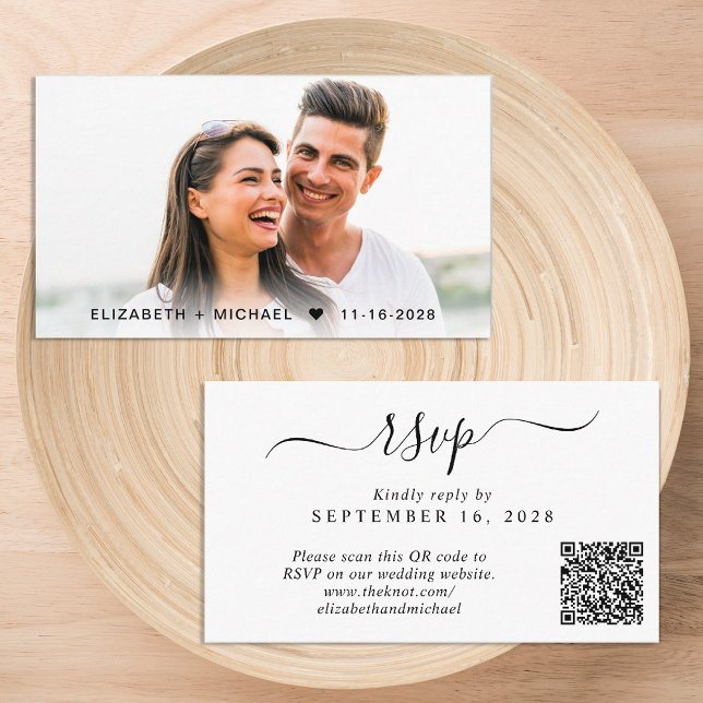 Chic Photo QR Code Wedding RSVP Enclosure Card (Our user-friendly template will generate your QR code automatically from your website address)