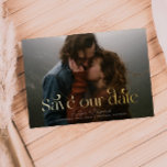 Chic Photo Save Our Date  Foil Invitation<br><div class="desc">Chic save the date card featuring swirly text that says "save our date" in gold on top of your photo.</div>