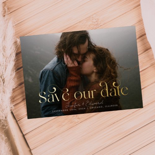 Chic Photo Save Our Date  Foil Invitation