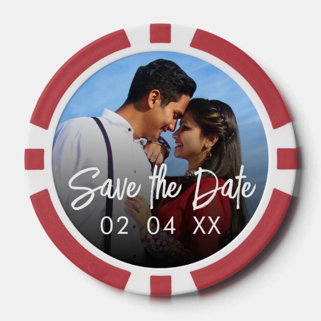 Chic Photo Script Wedding Save the Date Poker Chips (Front)