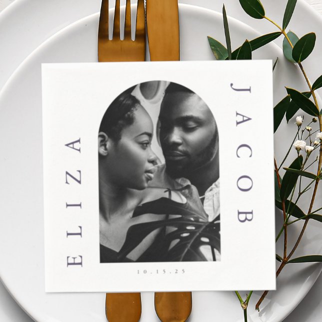 Chic Photo Wedding Date Napkins (Creator Uploaded)
