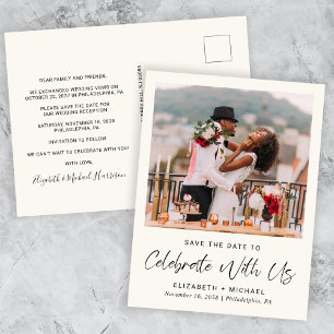 Chic Photo Wedding Reception Cream Save The Date Announcement Postcard