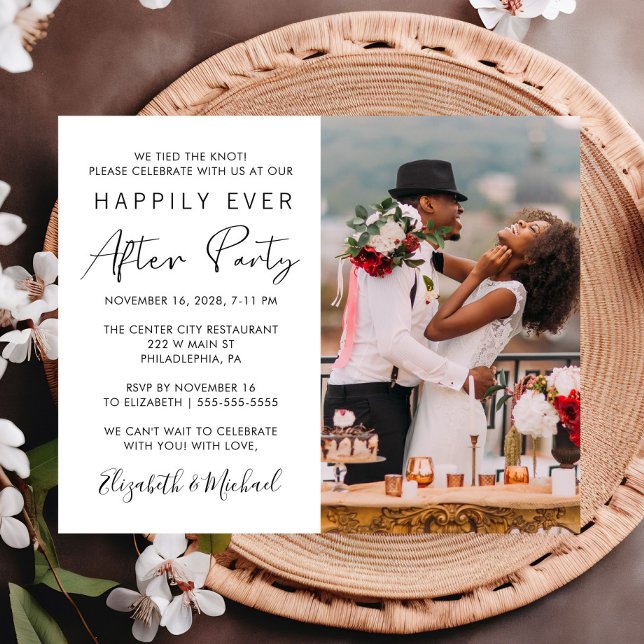 Chic Photo Wedding Reception Invitation (An affordable and elegant Happily Ever After Party invitation to celebrate with family and friends)