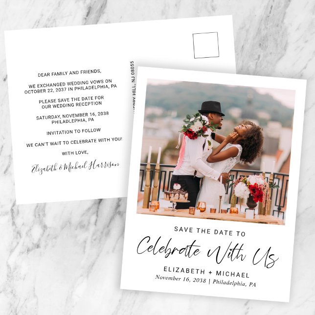 Chic Photo Wedding Reception Save The Date Announcement Postcard (Creator Uploaded)