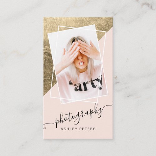 Chic photography bush pink cool gold script photo business card
