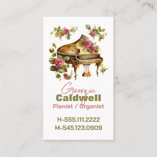 Chic Pianist Watercolor Art Business Card