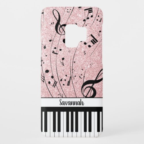 Chic Piano Music Notes Rose Gold Glitter Name Case_Mate Samsung Galaxy S9 Case