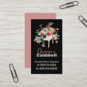 Chic Piano Teacher Watercolor Art Business Card