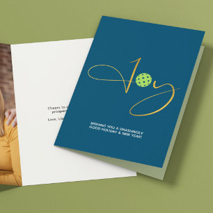 Chic Pickleball "Joy" Blue Christmas Photo Holiday Card