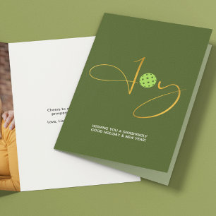 Chic Pickleball "Joy" Green Christmas Photo Holiday Card