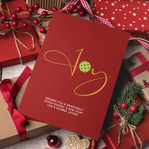 Chic Pickleball "Joy" Red Christmas Holiday Card