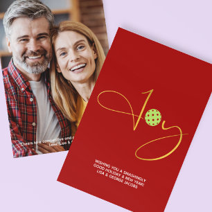 Chic Pickleball "Joy" Red Christmas Photo Holiday Card