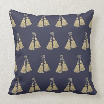 Chic Pillow_506 Khaki Tassels On Navy Throw Pillow by GiftMePlease at Zazzle