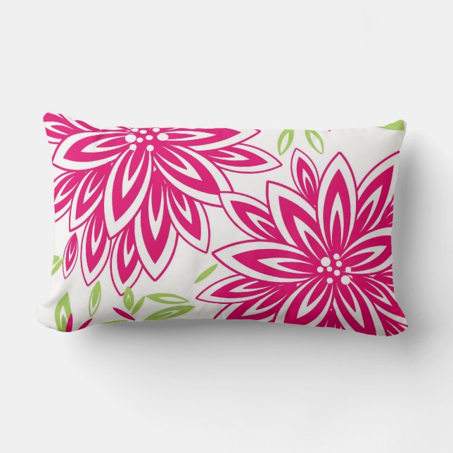 CHIC PILLOW_PRETTY 561 HOT PINK/GREEN FLORAL LUMBAR PILLOW (Front)