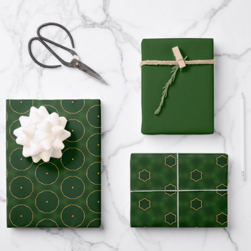 Chic Pine Green and Gold Decorative Christmas Wrapping Paper Sheets