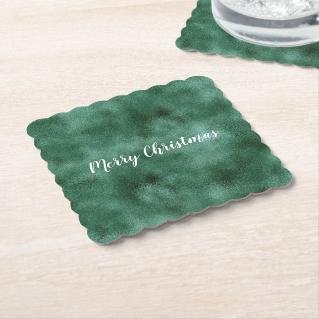 Chic Pine Teal Green Paper Coaster (Angled)