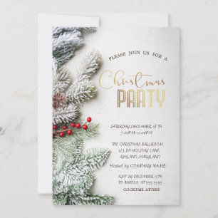 Chic Pine Tree Branches Snow Christmas Company I Invitation