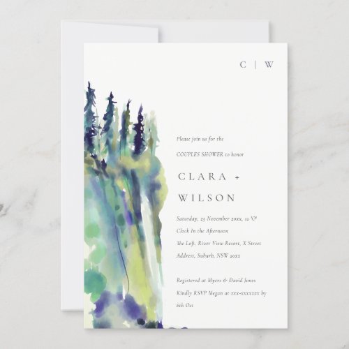 Chic Pine Tree Mountain Landscape Couples Shower Invitation