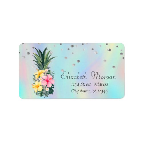 Chic Pineapple Floral Dots Holographic Iridescent Label