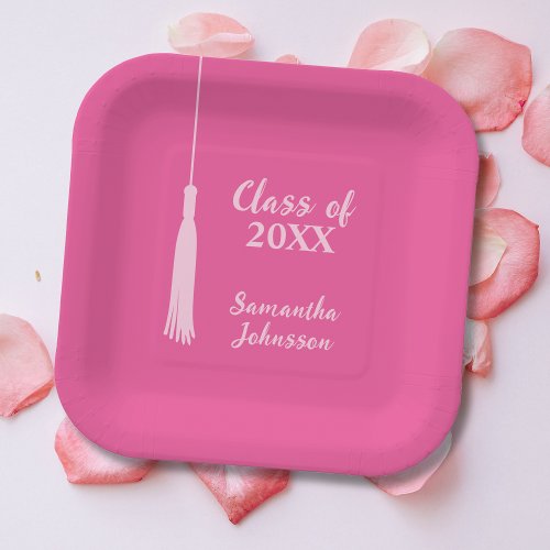 Chic Pink 2024 Tassel Personalized Graduation  Paper Plates
