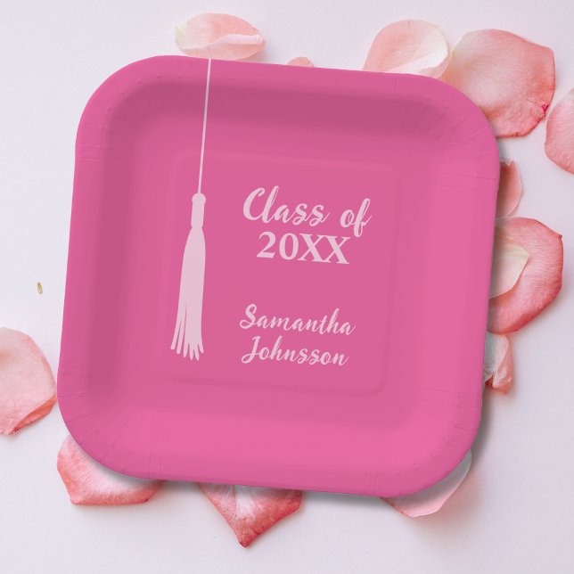 Chic Pink 2026 Tassel Personalized Graduation  Paper Plates (Chic Pink 2024 Tassel Personalized Graduation Paper Plates)
