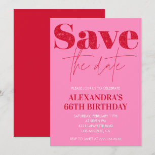 Chic Pink 66th birthday invitations Save the date