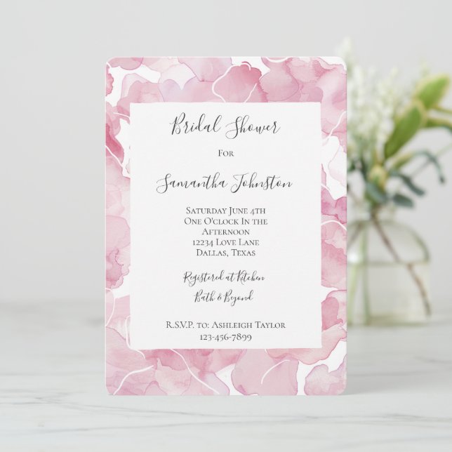Chic Pink Abstract Bridal Shower Invitation (Standing Front)