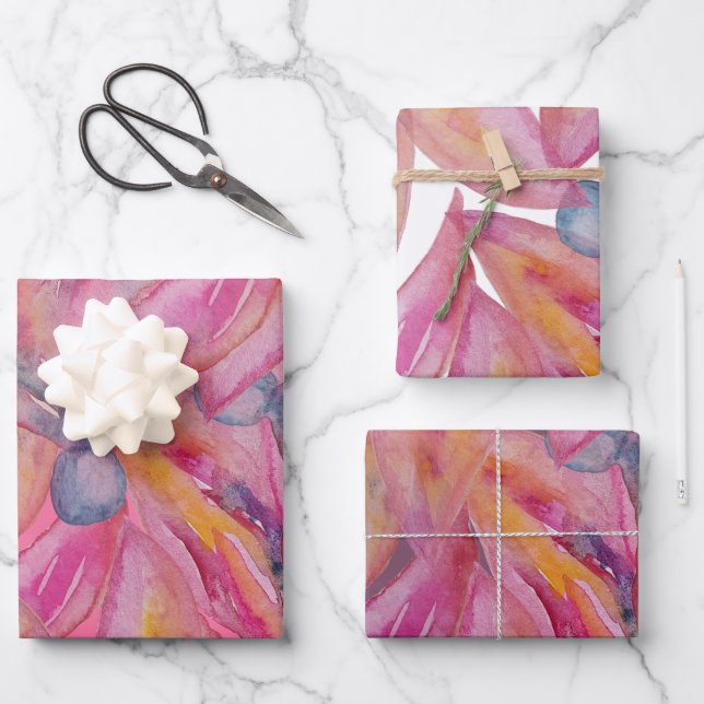 Chic Pink Abstract Watercolor Art Wrapping Paper Sheets (Front)