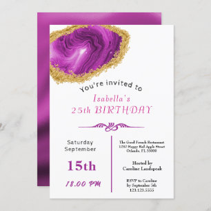 Chic Pink Agate Gold Gilded for Birthday Invitation