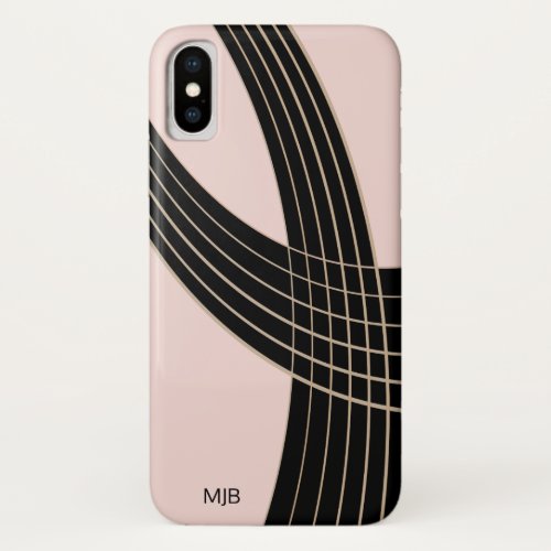 Chic Pink and Black Art Deco Curves with Monogram iPhone X Case